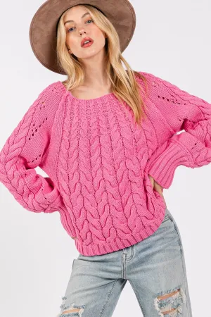 Hazel Blues® |  SAGE   FIG Cable-Knit Long Sleeve Sweater