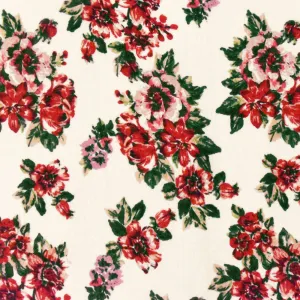 Ivory-Rose Red-Multi Floral Printed Stretch Rayon Jersey Knit Fabric