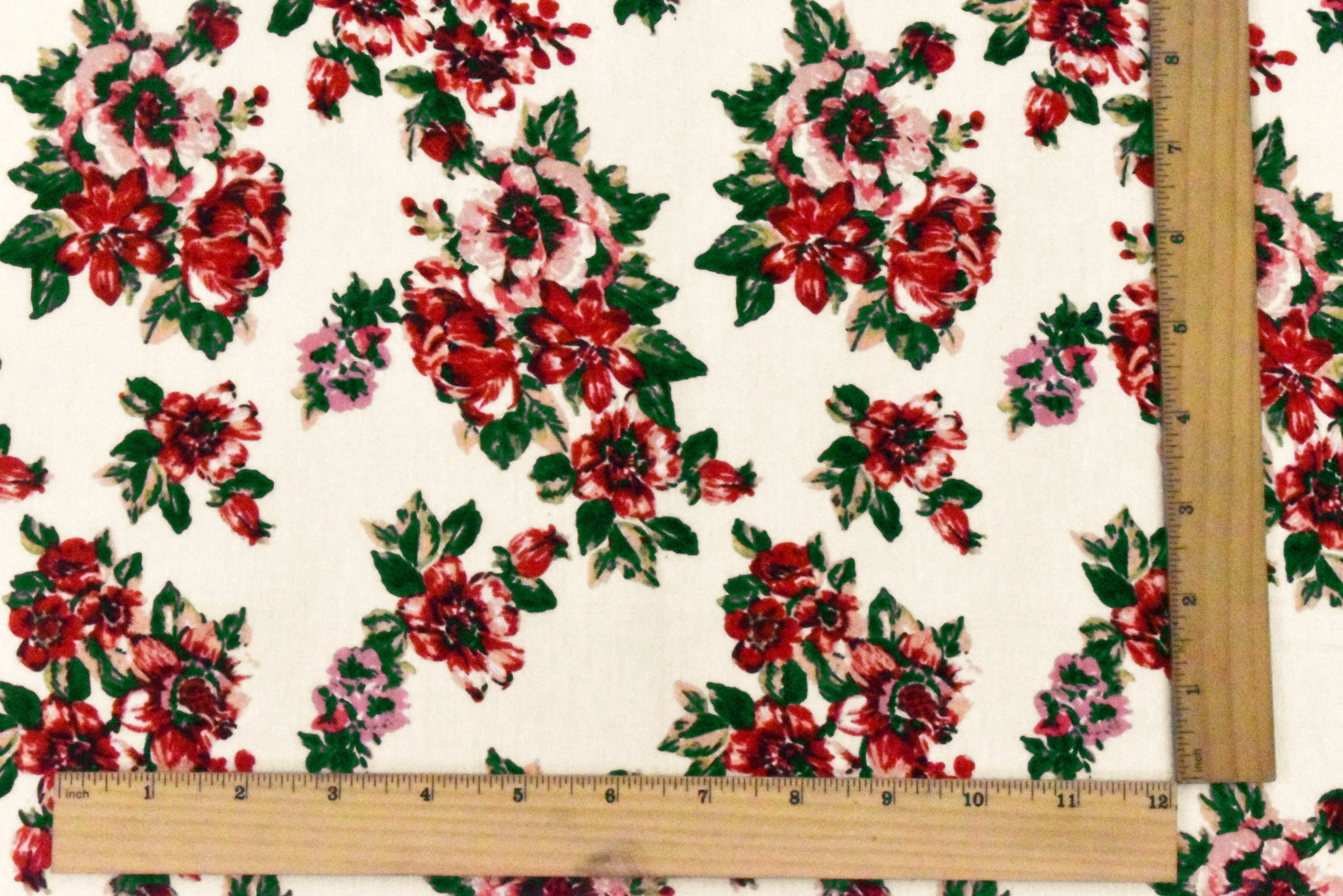 Ivory-Rose Red-Multi Floral Printed Stretch Rayon Jersey Knit Fabric