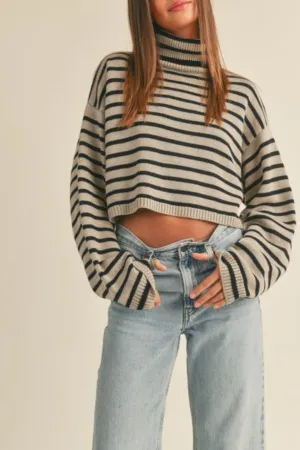 Keep It Here Striped Mock Neck Sweater