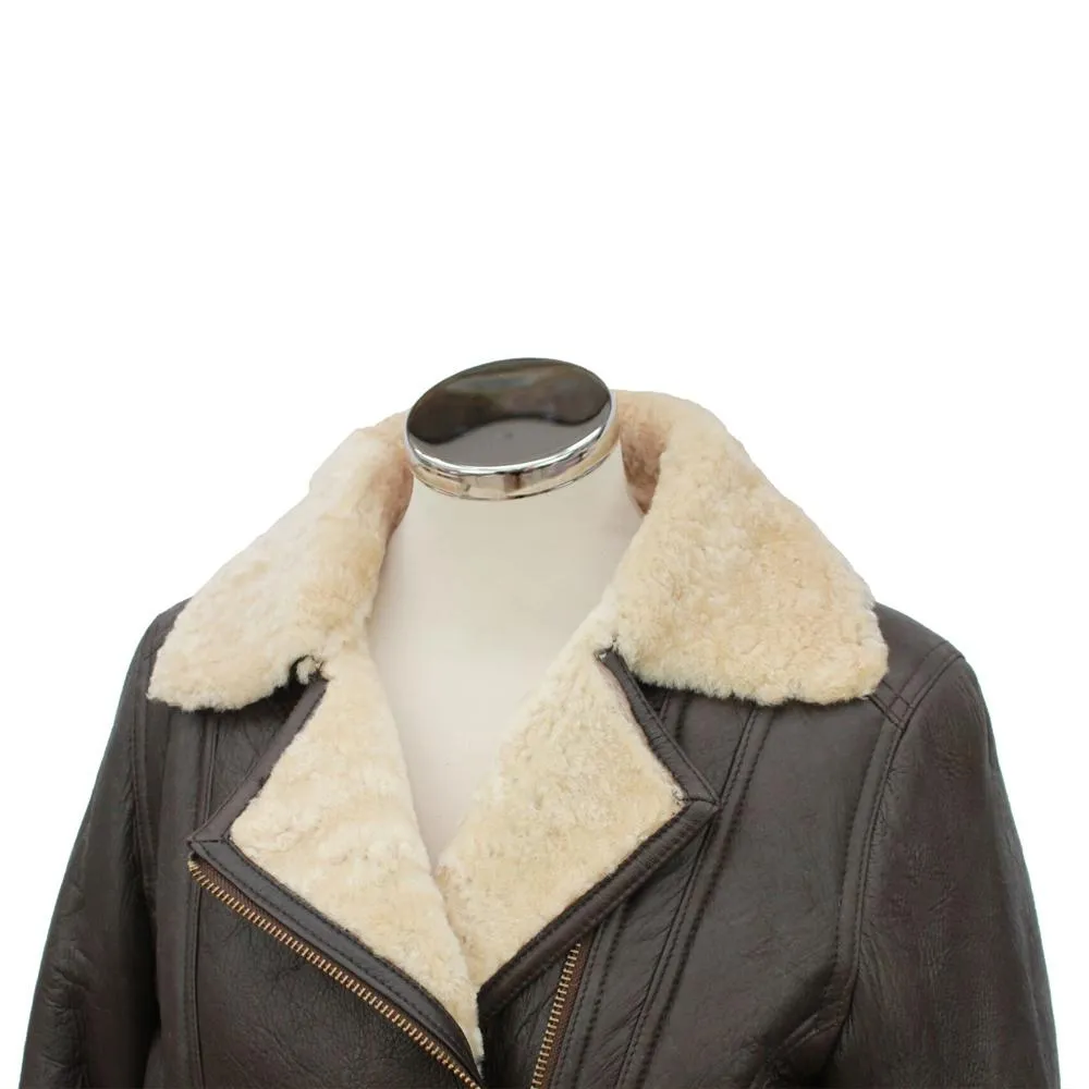 Ladies Celene Aviator Sheepskin Flying Jacket - Choc Forest