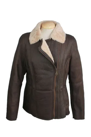 Ladies Celene Aviator Sheepskin Flying Jacket - Choc Forest