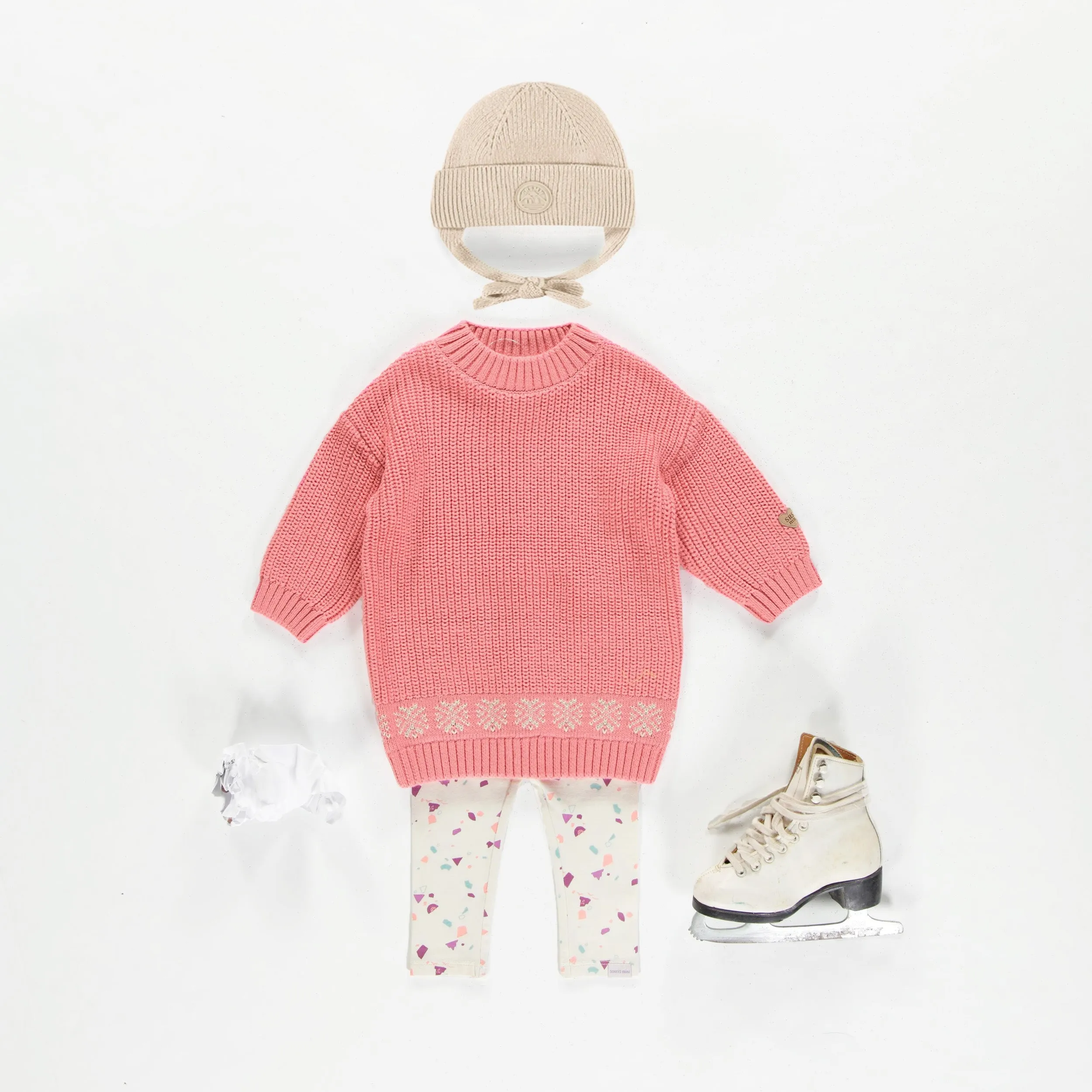 Legging crème long avec un motif multicolore en jersey, bébé || Cream long legging with a multicolored pattern in jersey, baby