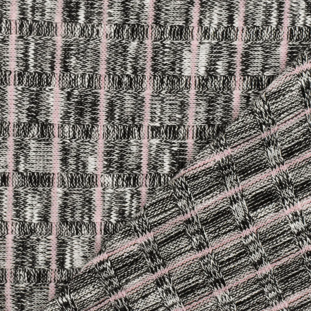 Light Pink-Black-White Stripe Stretch 8X4 Rib Knit Fabric