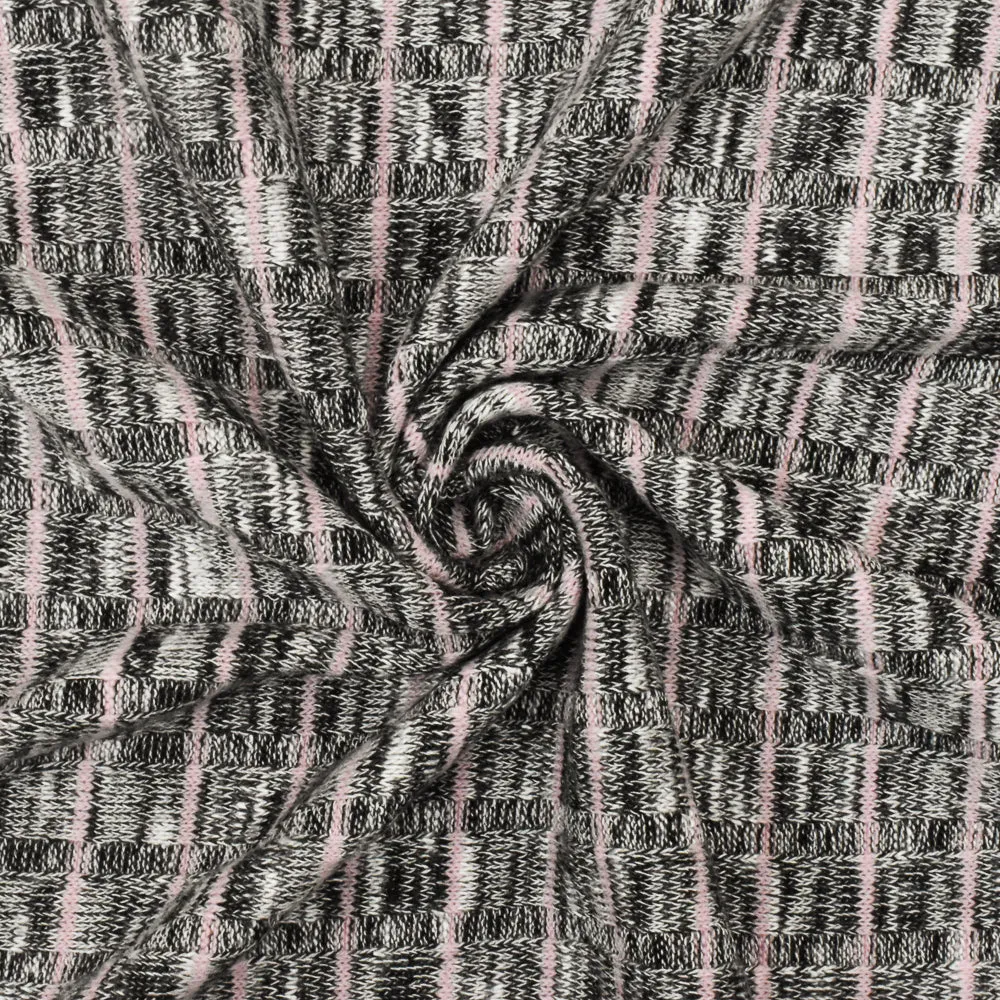 Light Pink-Black-White Stripe Stretch 8X4 Rib Knit Fabric
