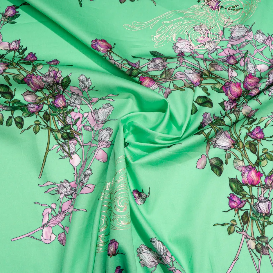 Magenta Floral Printed Mint Green Luxury Cotton