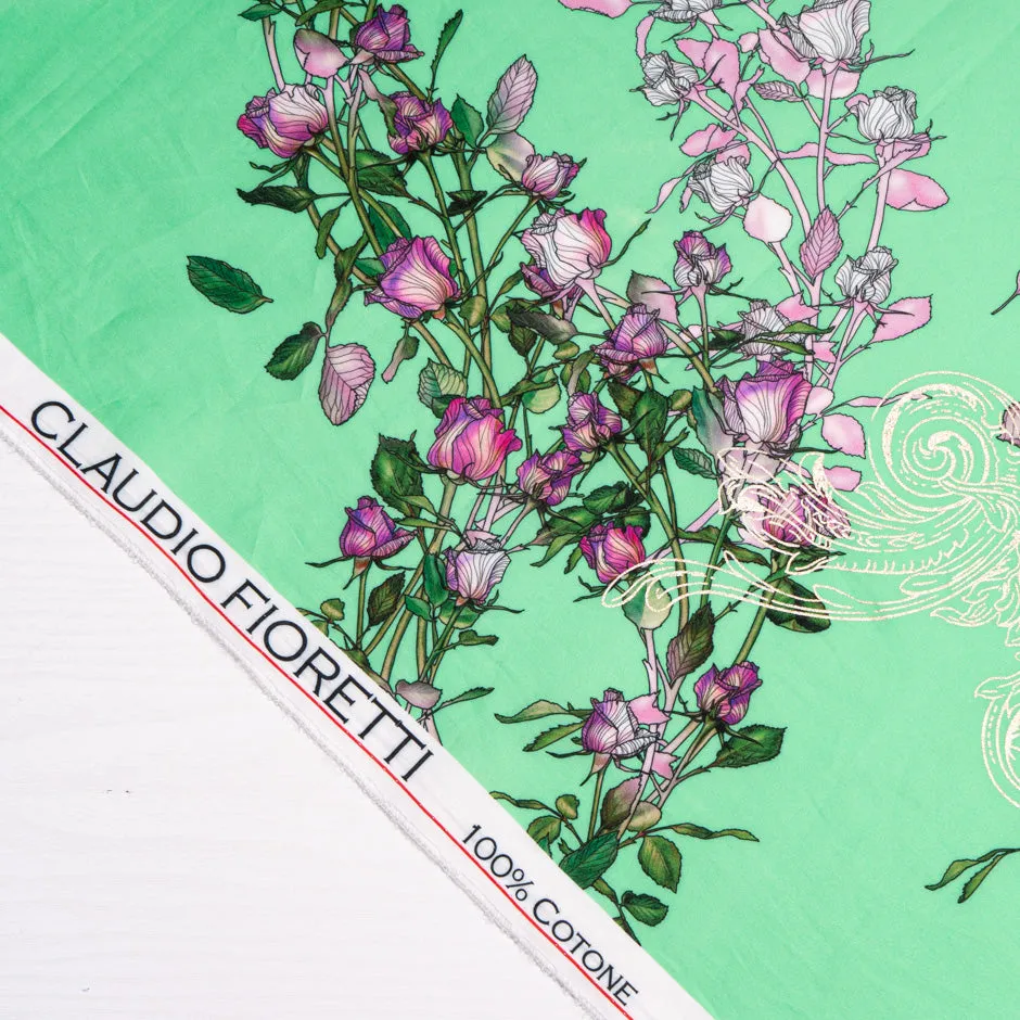 Magenta Floral Printed Mint Green Luxury Cotton