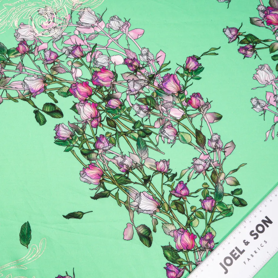 Magenta Floral Printed Mint Green Luxury Cotton