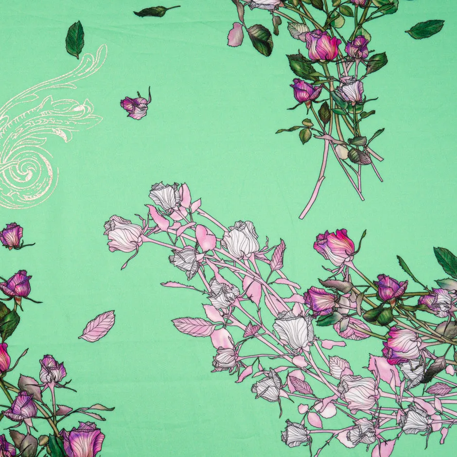 Magenta Floral Printed Mint Green Luxury Cotton