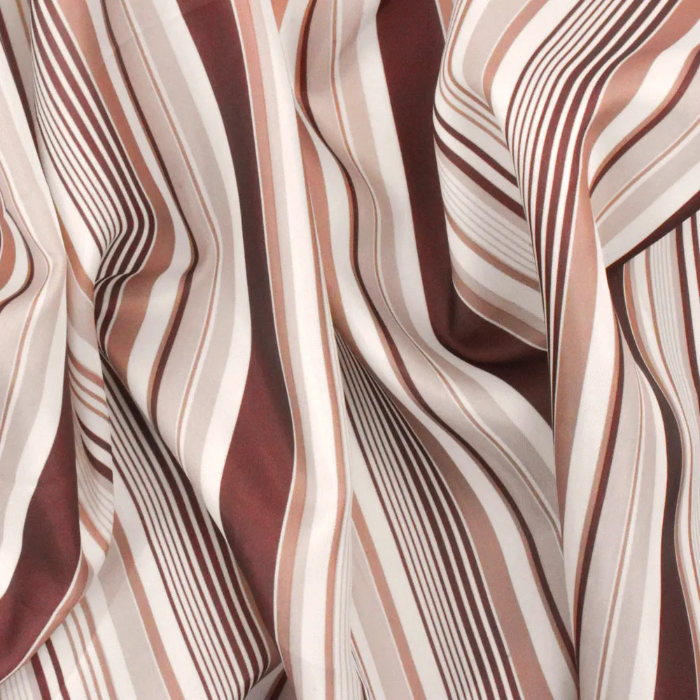 Maroon Brown-Beige-Multi Stripe Printed Polyester Woven Lining Fabric