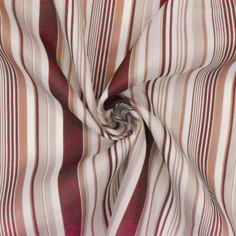 Maroon Brown-Beige-Multi Stripe Printed Polyester Woven Lining Fabric