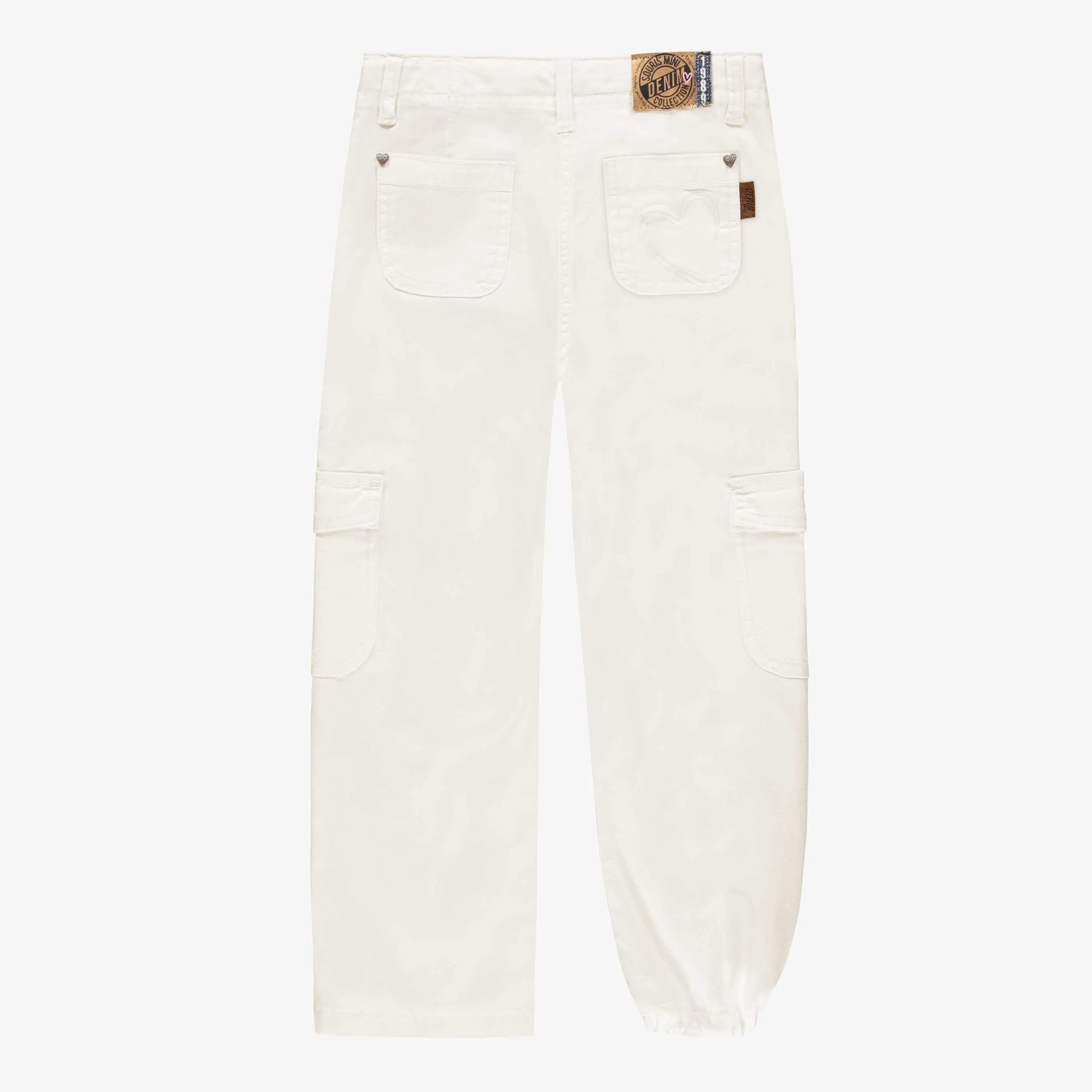 Pantalon en denim lyocell crème à poches cargo, enfant || Cream lyocell denim pants with cargo pockets, child
