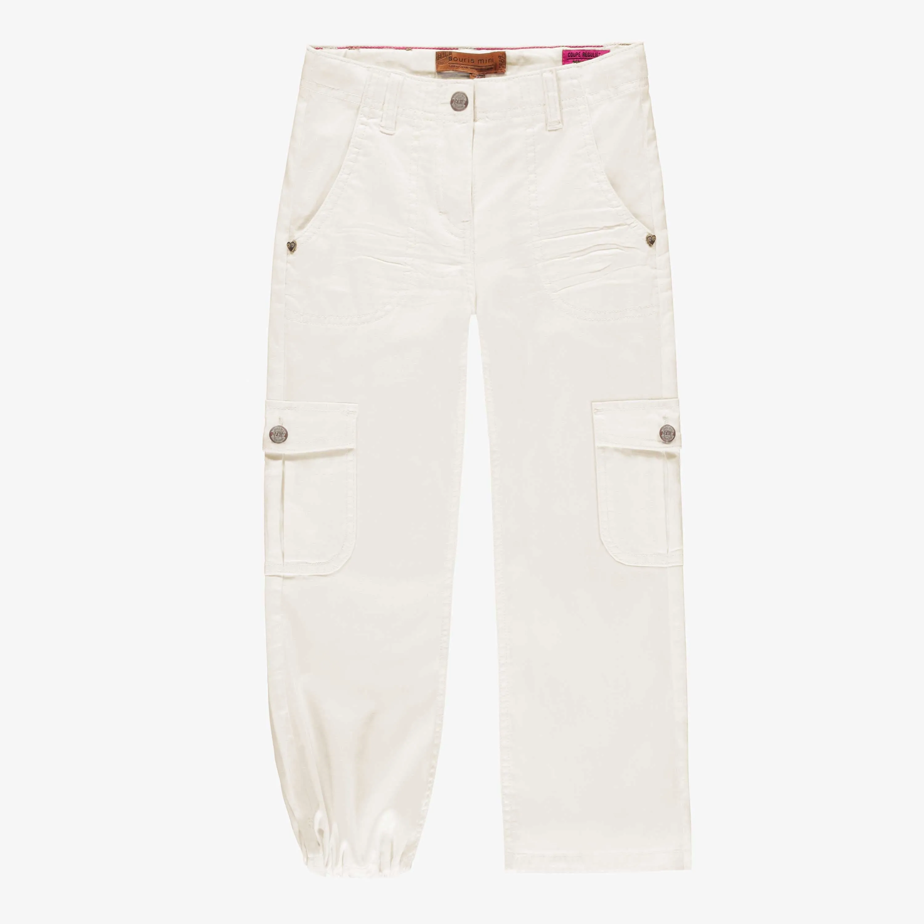 Pantalon en denim lyocell crème à poches cargo, enfant || Cream lyocell denim pants with cargo pockets, child