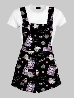 Pastel Goth Kawaii Ghost Overall Shorts