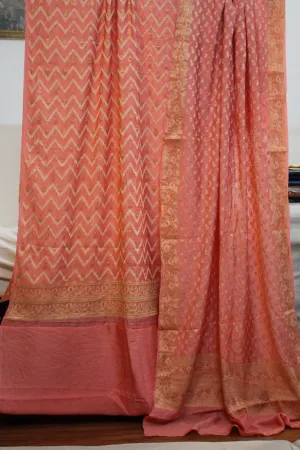 Peach Perfection: Handloom 3-Piece Cotton Silk Banarasi Suit Set in Peach