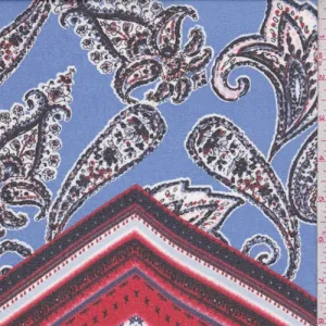 Periwinkle/Red Paisley Chevron Crepe Georgette Fabric