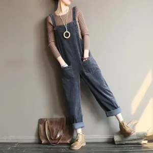 Plus Size - Vintage Women Corduroy Loose Overall OP1014