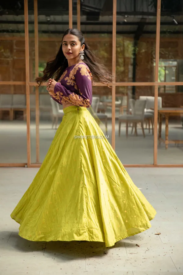 Purple Crop Top With Lime Green Skirt