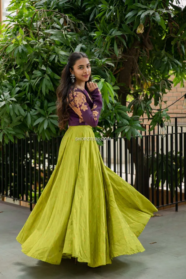 Purple Crop Top With Lime Green Skirt