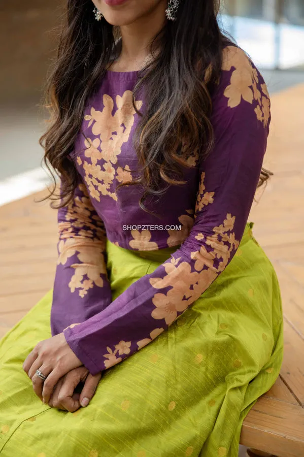 Purple Crop Top With Lime Green Skirt