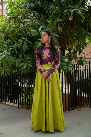 Purple Crop Top With Lime Green Skirt