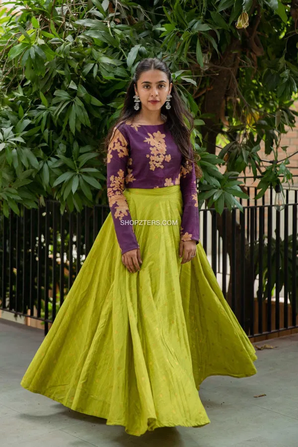 Purple Crop Top With Lime Green Skirt