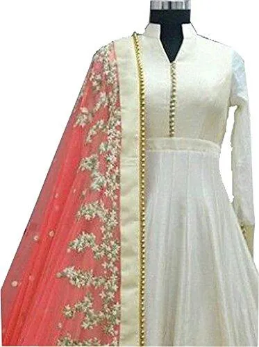 Rangrasiya Women'S Silk Salwar Suit Set (Whitemoti_Pink_Free Size)