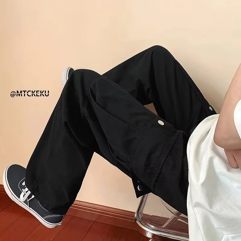 Riolio boy outfits Retro Multi-Pocket Overalls Men's Autumn Loose All-Match Casual Pants Japanese Straight Mop Pants