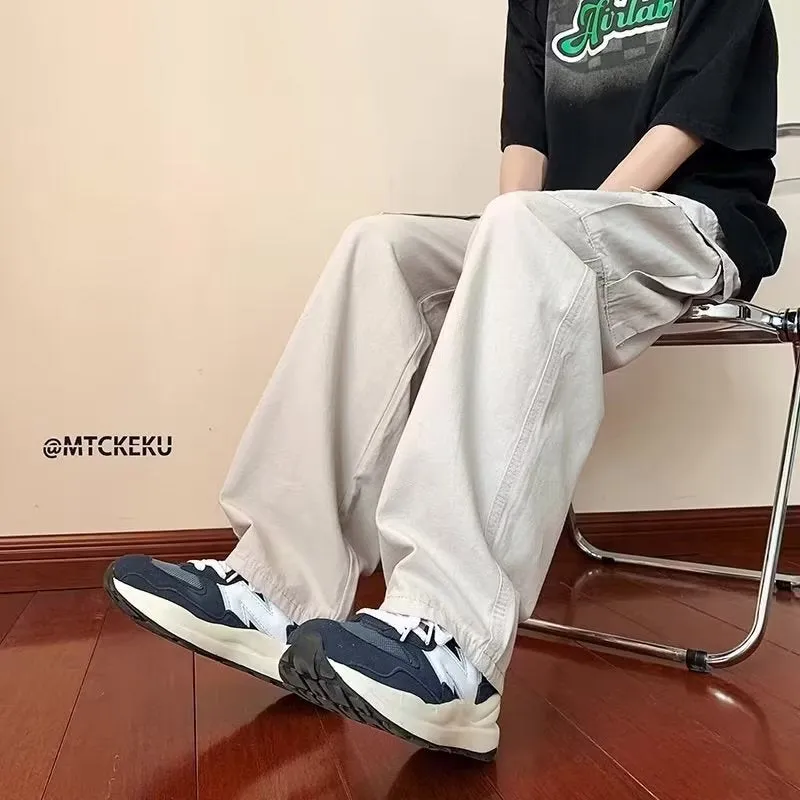 Riolio boy outfits Retro Multi-Pocket Overalls Men's Autumn Loose All-Match Casual Pants Japanese Straight Mop Pants