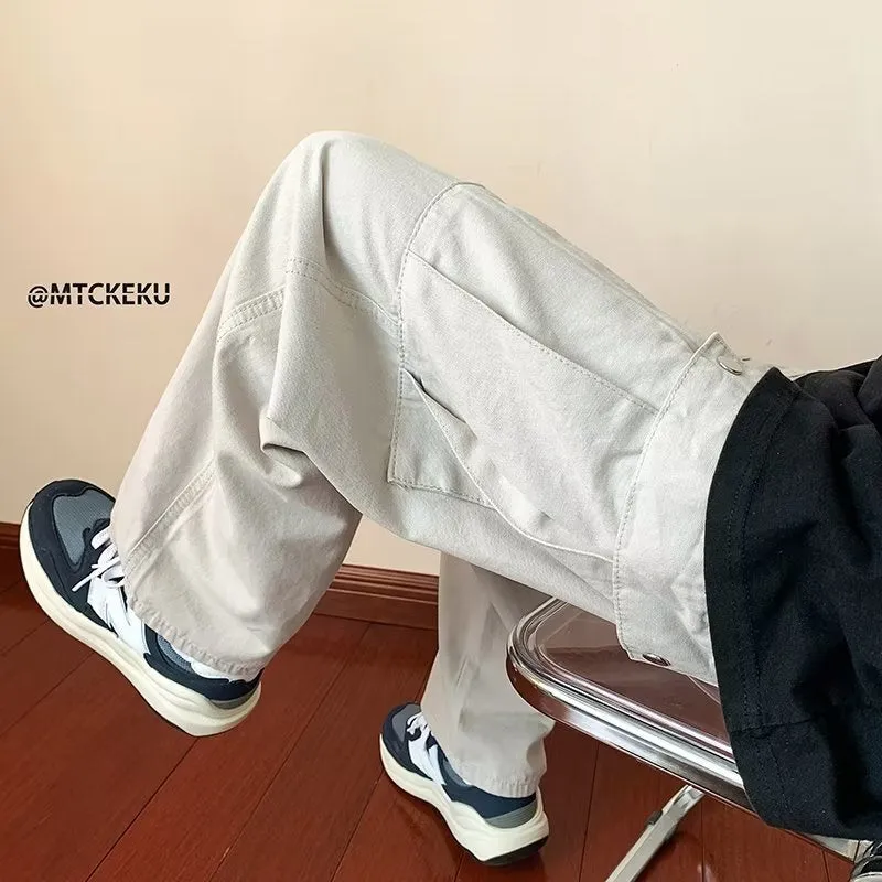 Riolio boy outfits Retro Multi-Pocket Overalls Men's Autumn Loose All-Match Casual Pants Japanese Straight Mop Pants