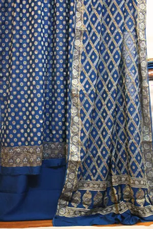 Serenade in Blue: Handloom 3-Piece Cotton Silk Banarasi Suit Set