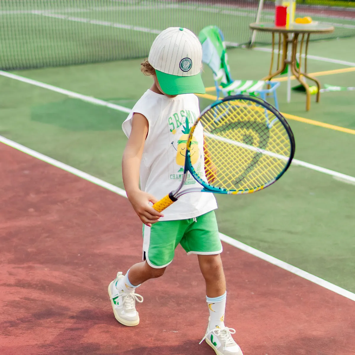 Short vert en coton français au look sportif, enfant || Sporty green shorts in French terry, child