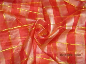 silk organza checks red x gold color 44" wide [8665]