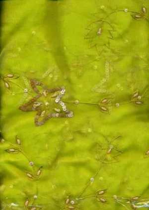 Silk organza embroidered light lime green 44&quot; wide [1016]