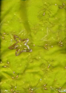 Silk organza embroidered light lime green 44&quot; wide [1016]