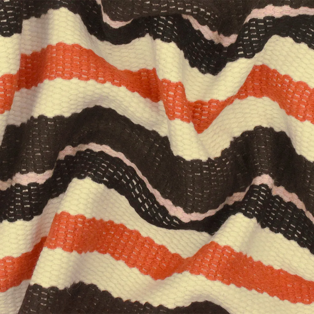 Simple Orange-Ivory-Multi Stripe Dobby Woven Jacketing Fabric