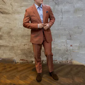 Solid Notch Lapel Pick Stitch Wool Suit - Red