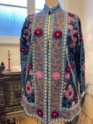 Suzani Tribal Jacket Long - Midnight