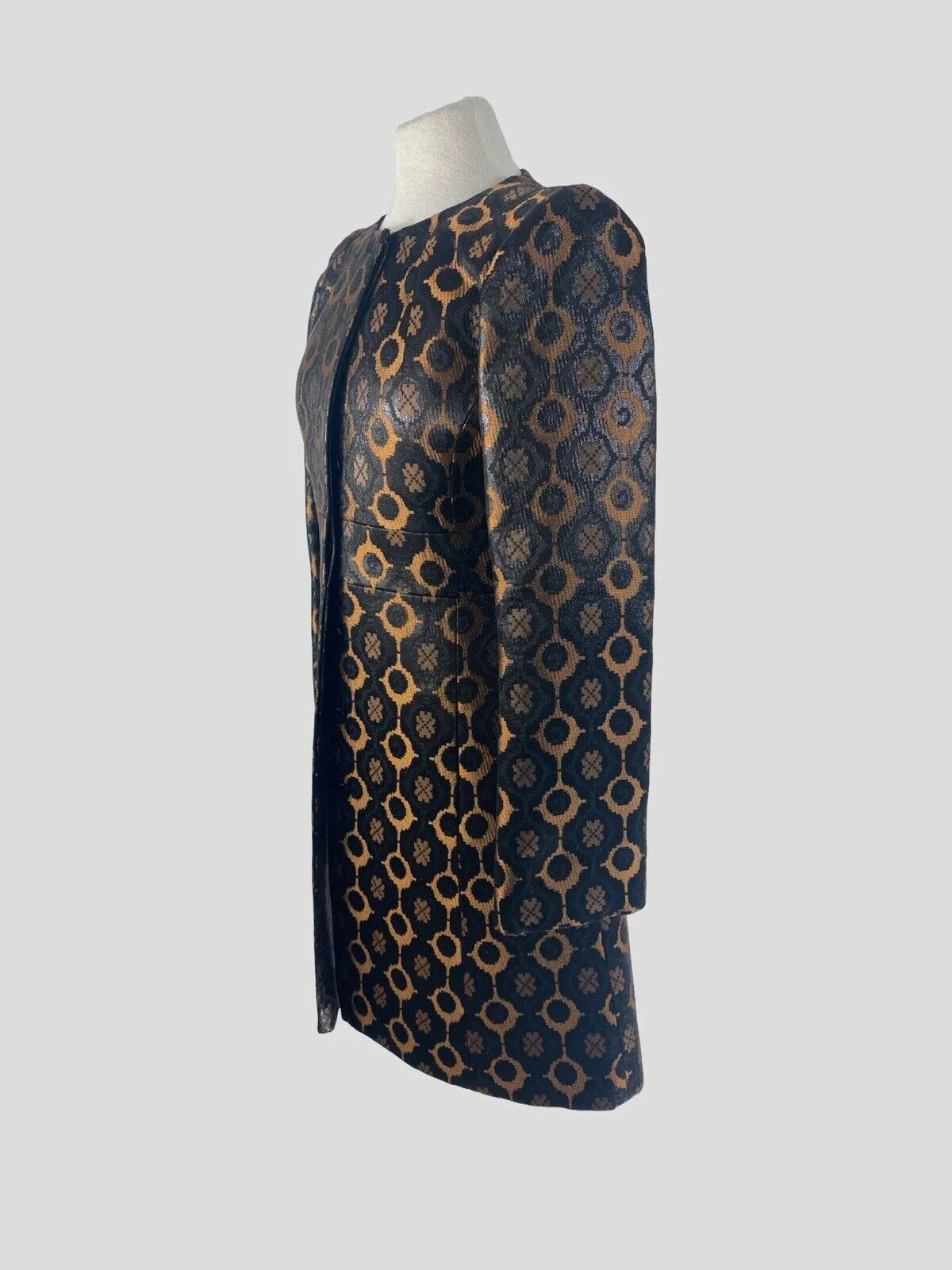 Tara Jarmon brown & black print coat size UK8/US4