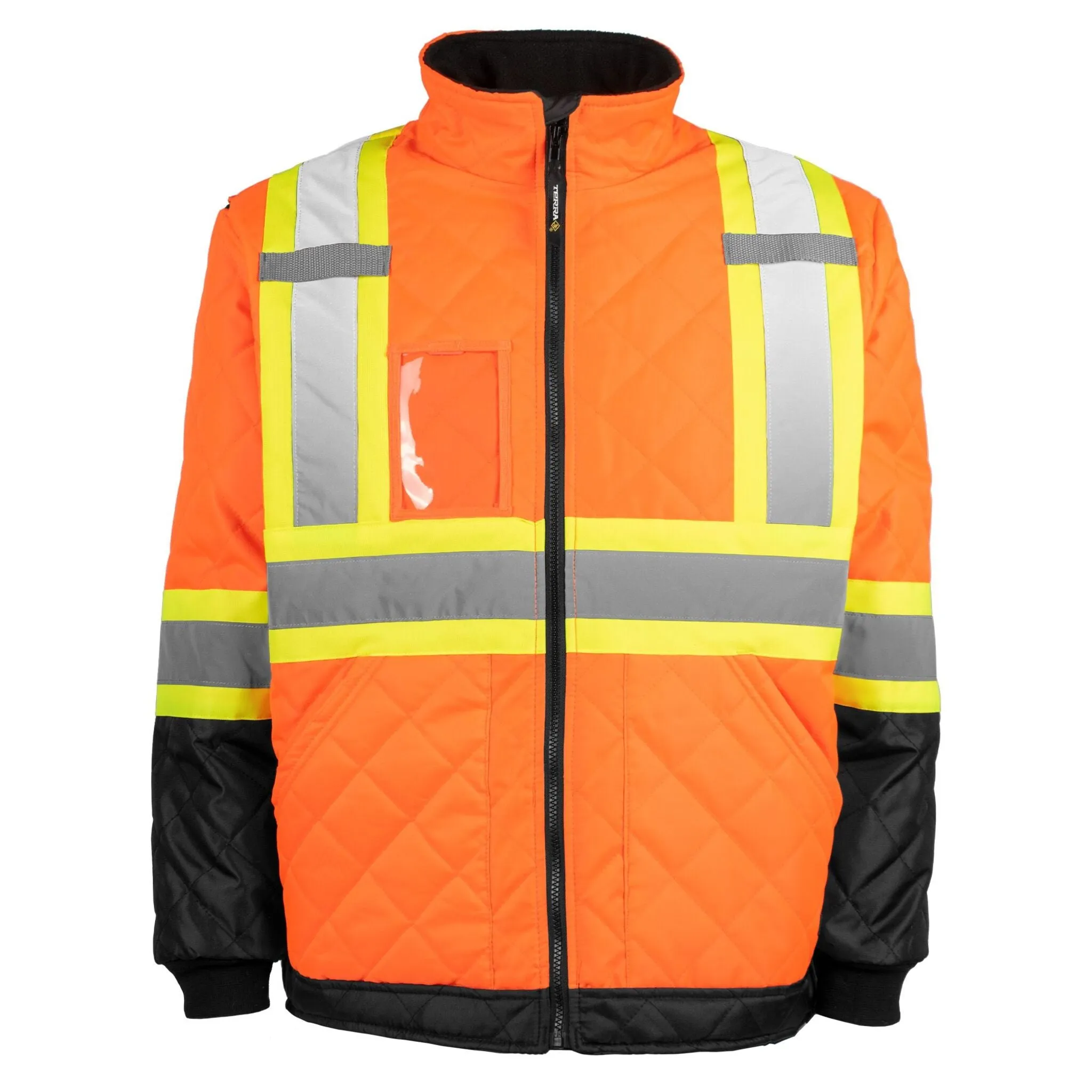 Terra Men's Hi-Vis Lined CSA Freezer Jacket with Fleece Lined Collar, Reflective Tape, Durable, Warm, 150D Oxford Polyester, ANSI/CSA Compliant | Sizes S-3XL