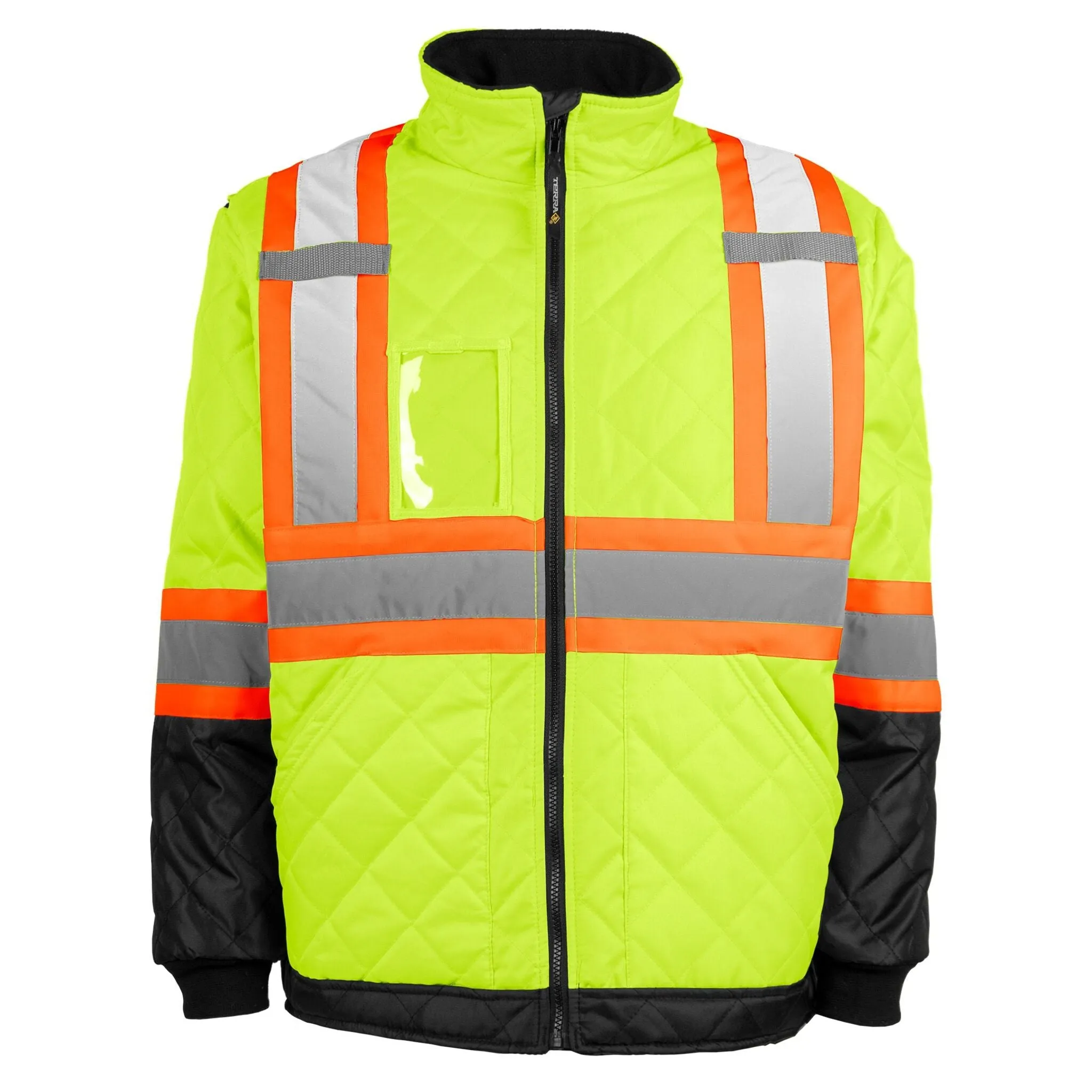 Terra Men's Hi-Vis Lined CSA Freezer Jacket with Fleece Lined Collar, Reflective Tape, Durable, Warm, 150D Oxford Polyester, ANSI/CSA Compliant | Sizes S-3XL