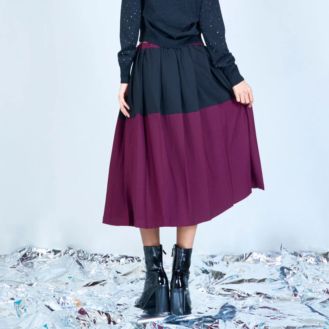 Two-tone pleated midi skirt with elastic waistband wholesale