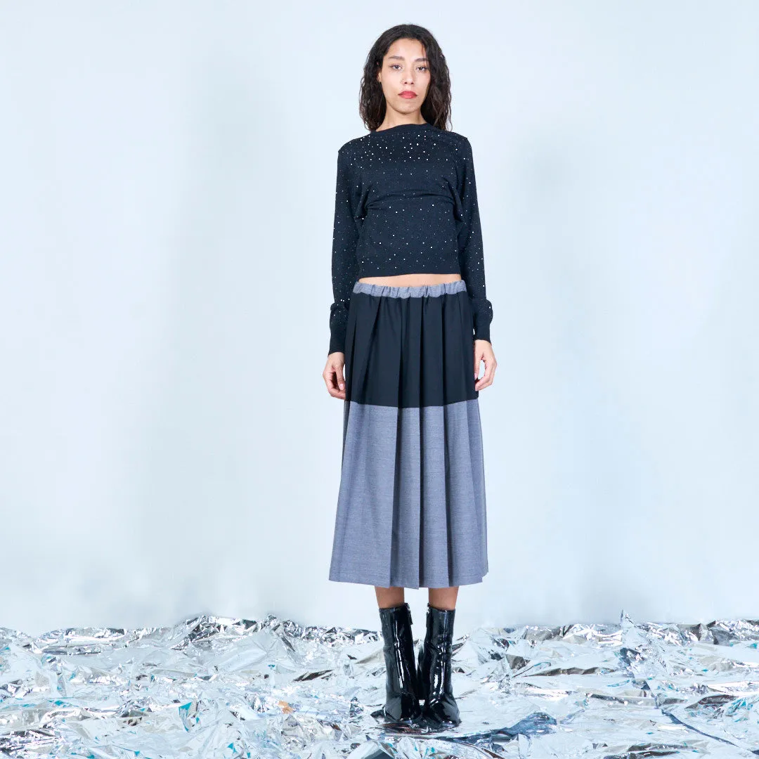 Two-tone pleated midi skirt with elastic waistband wholesale