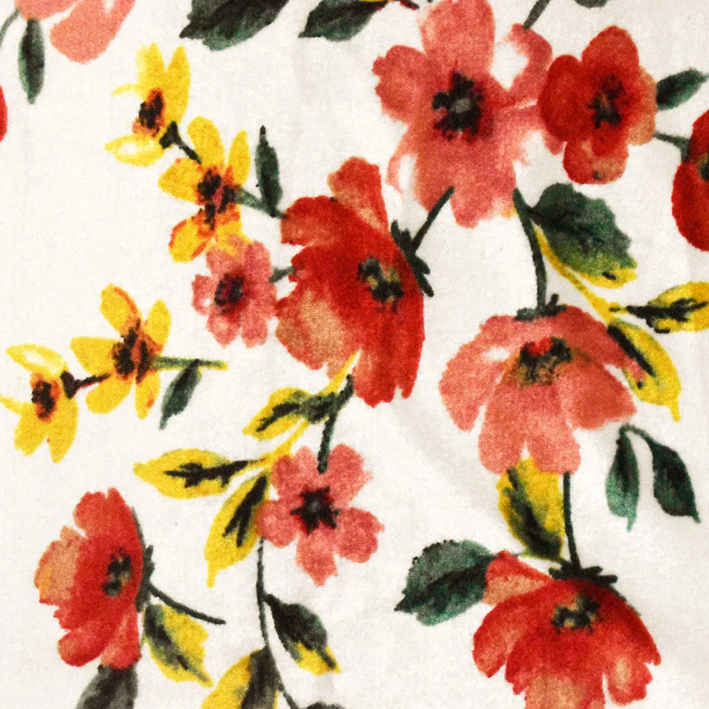 White-Pink-Multi Floral Printed Stretch Velvet Knit Fabric