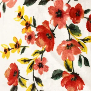 White-Pink-Multi Floral Printed Stretch Velvet Knit Fabric