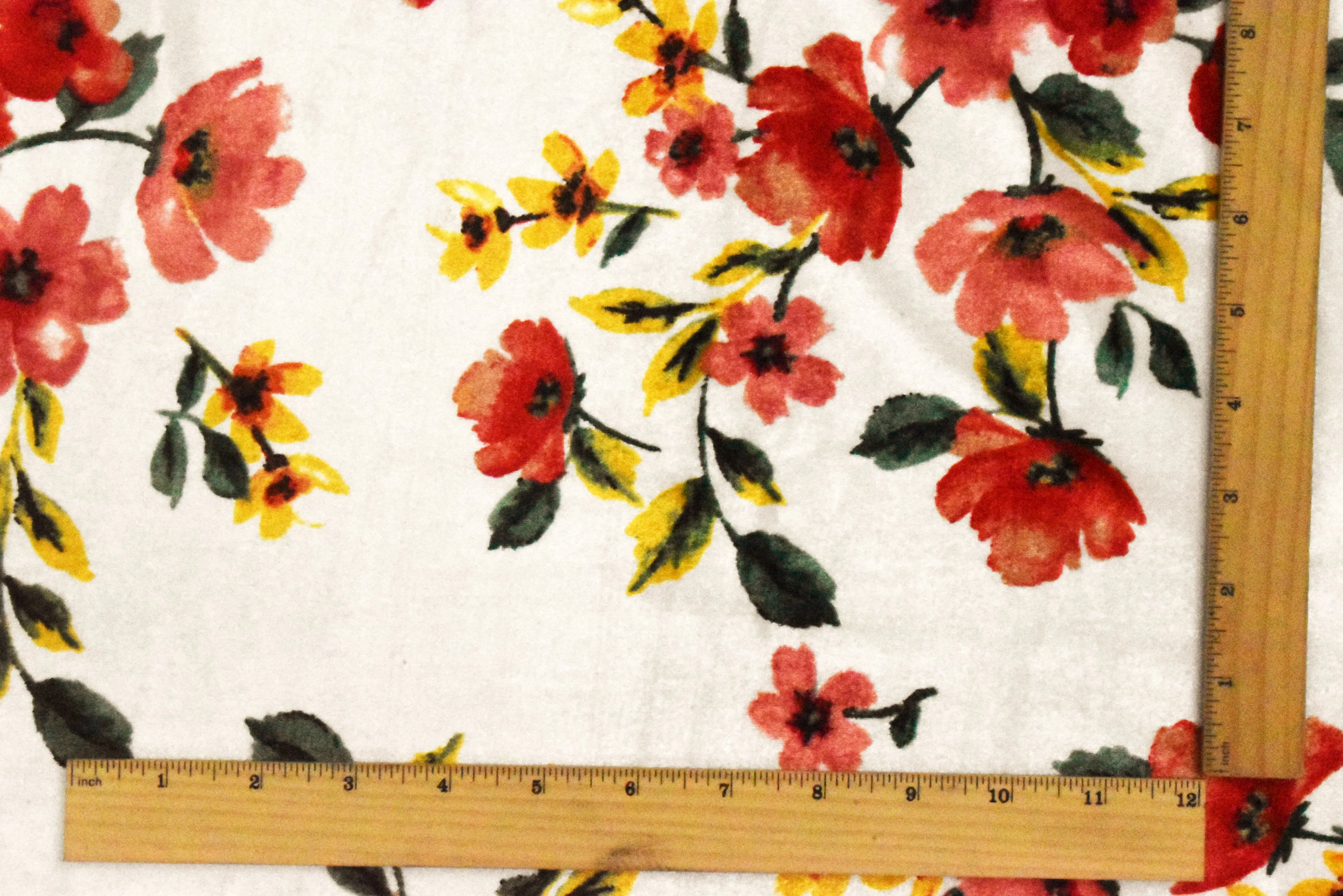 White-Pink-Multi Floral Printed Stretch Velvet Knit Fabric