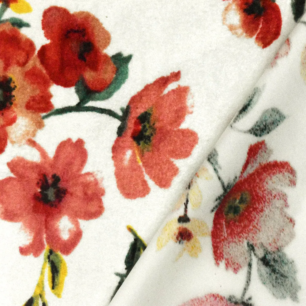 White-Pink-Multi Floral Printed Stretch Velvet Knit Fabric