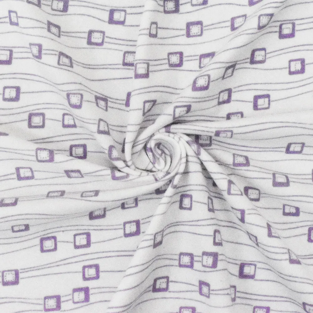 White-Purple Abstract Printed Stretch Cotton Jersey Knit Fabric