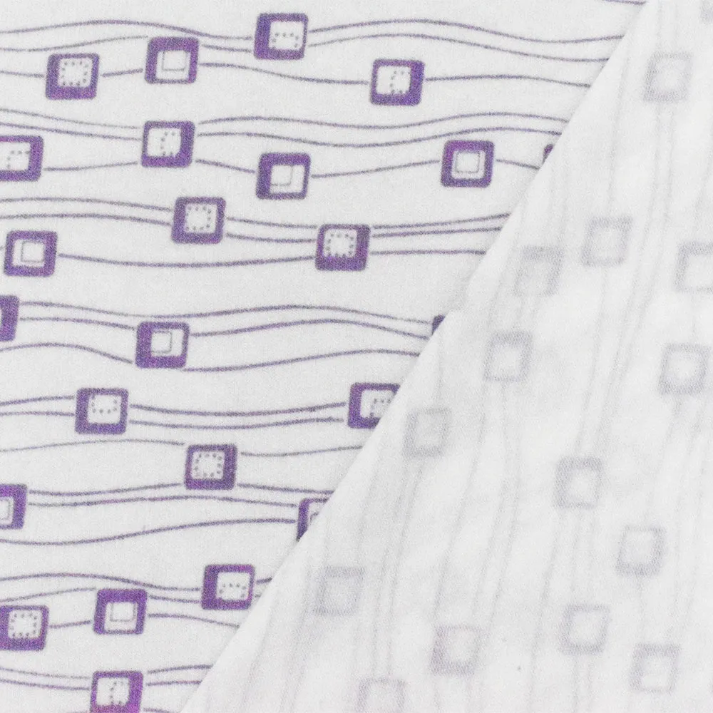 White-Purple Abstract Printed Stretch Cotton Jersey Knit Fabric