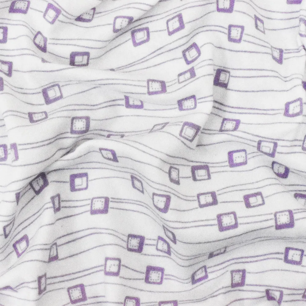 White-Purple Abstract Printed Stretch Cotton Jersey Knit Fabric